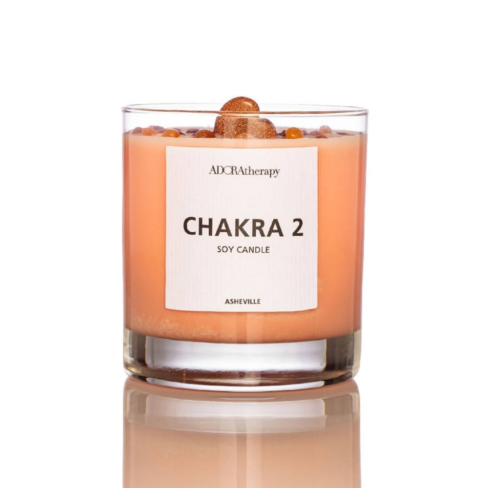 Adoratherapy Large Chakra 2 Soy Candle with Sunstone Gemstones NWT.